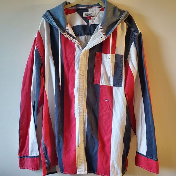 Tommy Hilfiger Other - Vintage Tommy Hilfiger Denim Mens M Hooded Shirt Color Stripe Y2K
